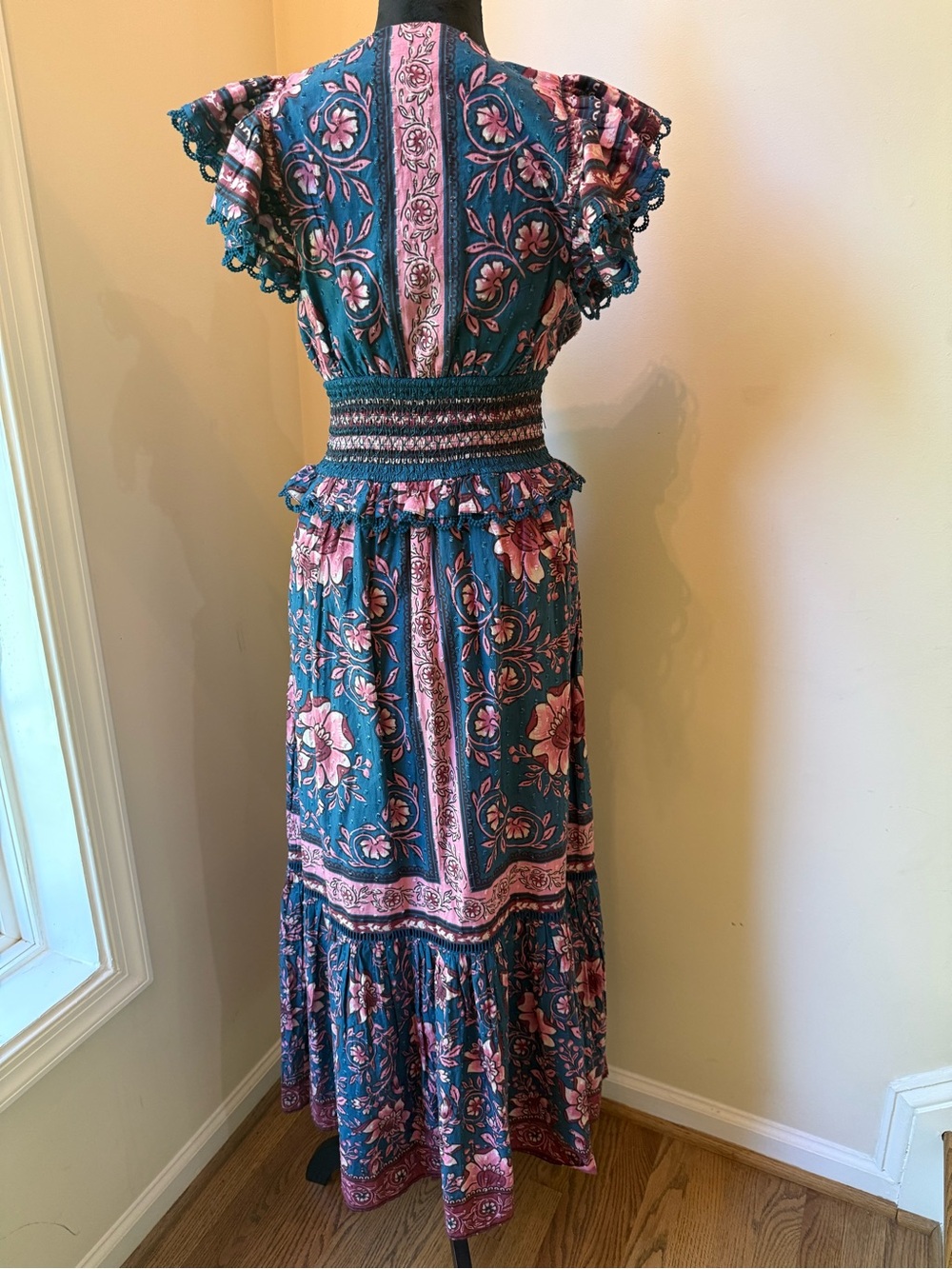 Farm Rio Bohemian Floral Maxi Dress in Teal and Pink - Picture 2 of 9